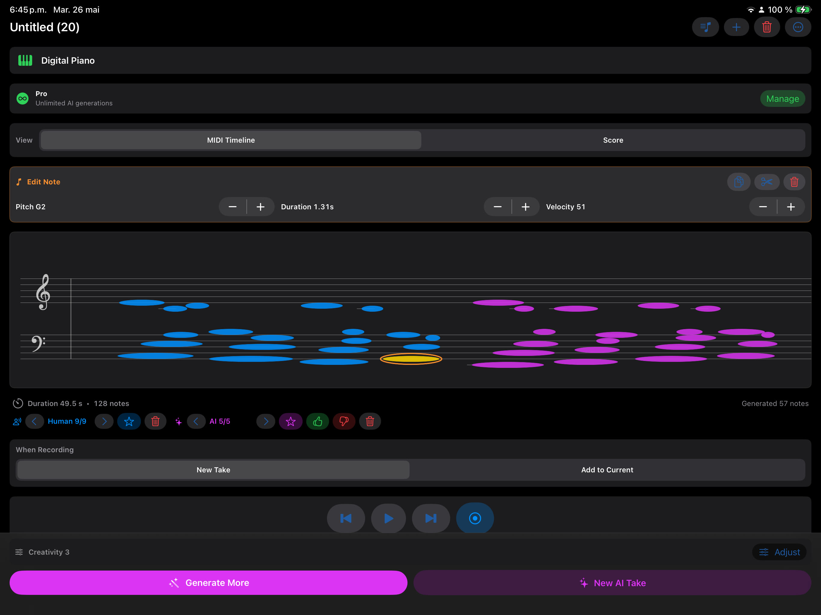 iPad MIDI Timeline note editing controls