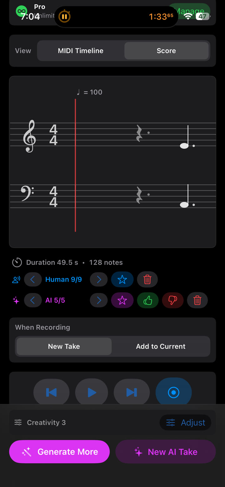 iPhone Score view with human and AI takes